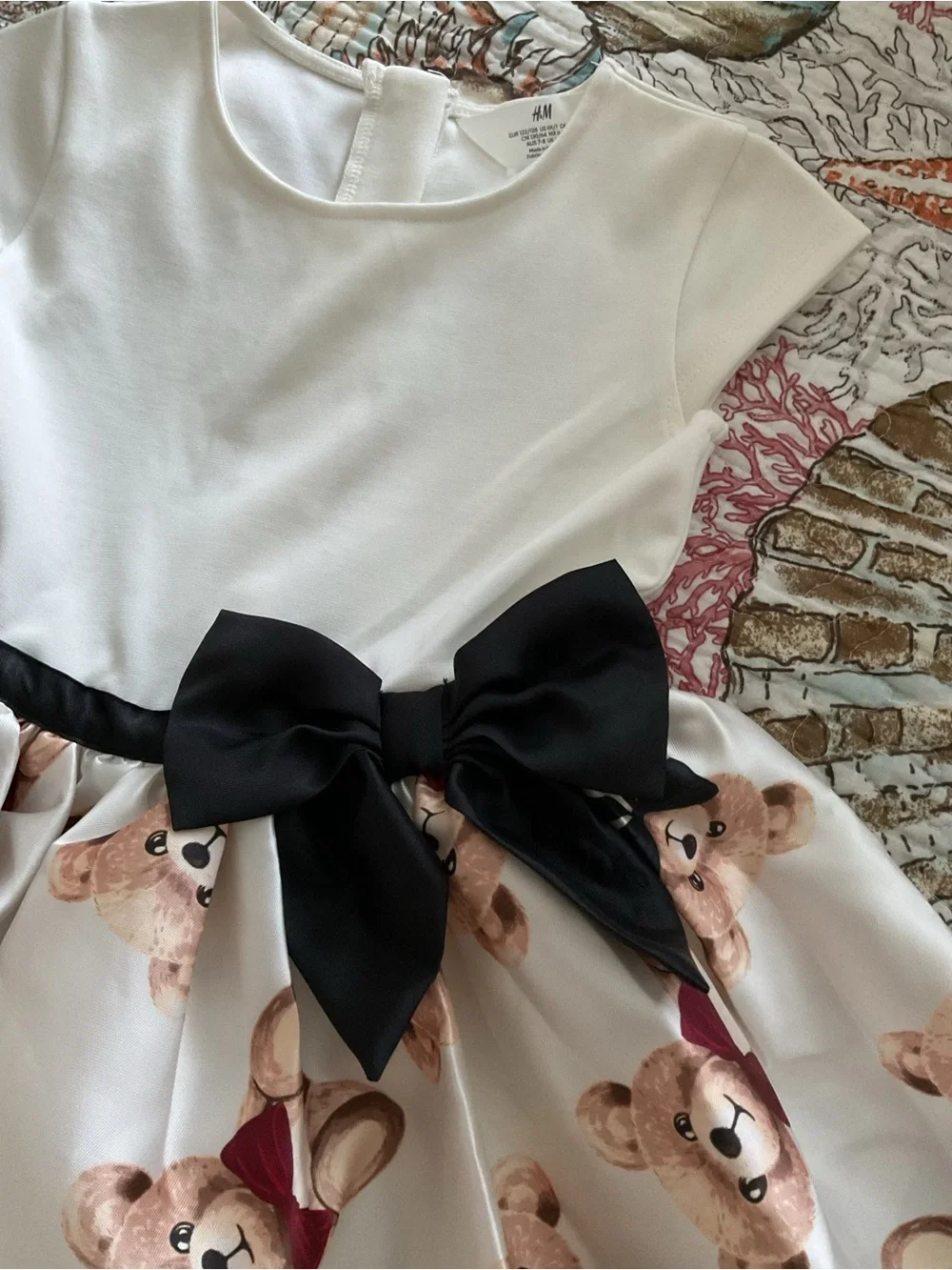 H&M Girls Cream & Black Teddy Print Party Dress New 6X-7
